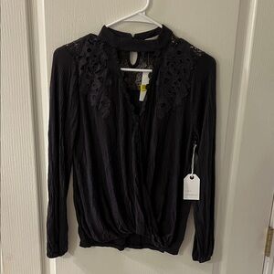 Chic Black Women's Blouse with Lace Detail